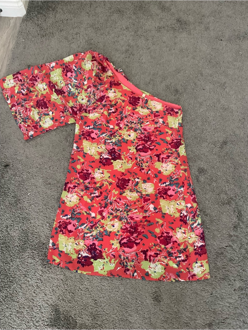 hello miss Hot Pink flowered one shoulder dress